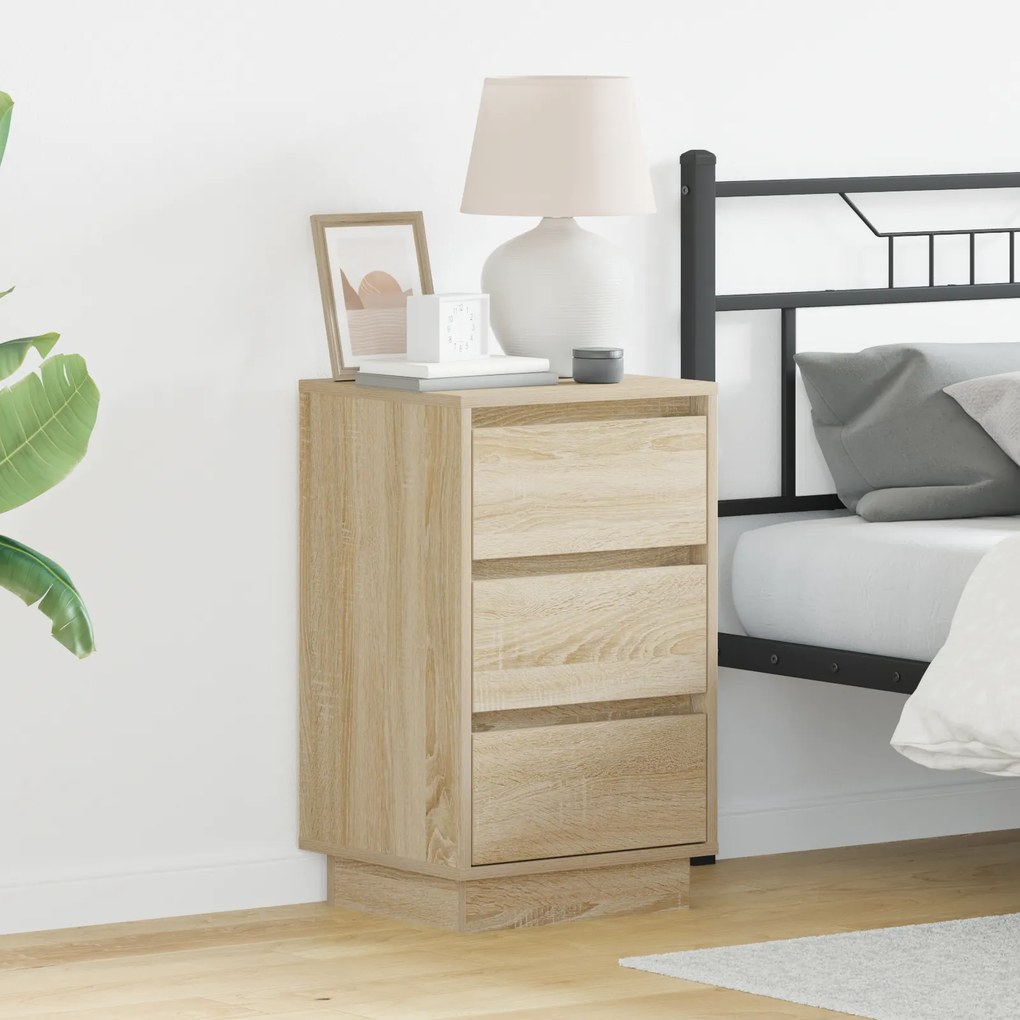 vidaXL Gabinete de cabeceira com LED Carvalho Sonoma 39x34,5x65 cm Madeira Encapsulada