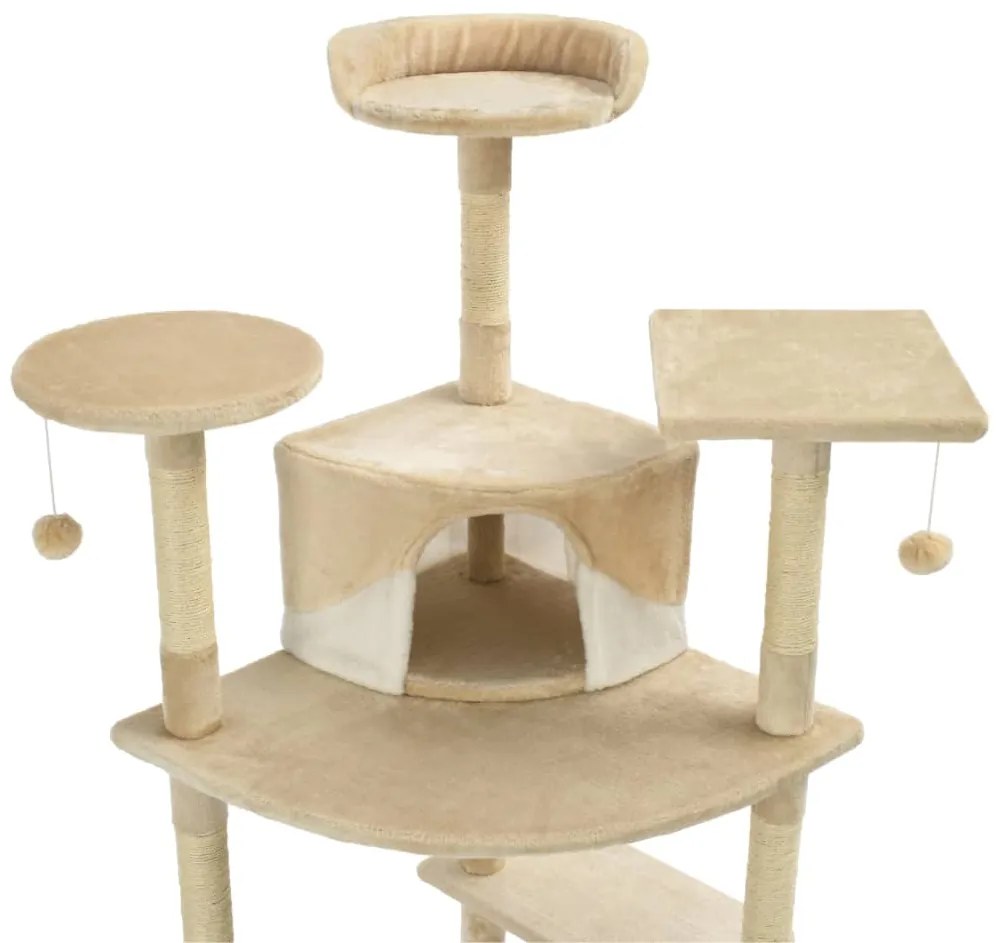 Árvore p/ gatos c/ postes arranhadores sisal 203 cm bege/branco