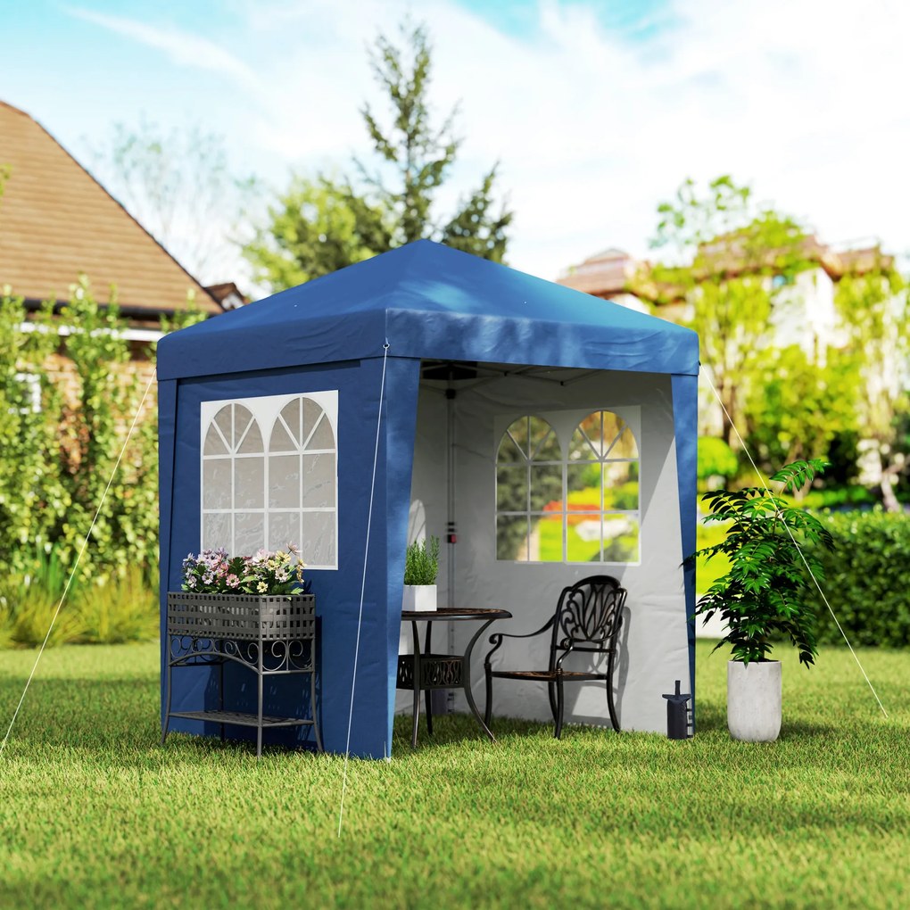 Tenda de jardim dobrável 202 C x 202 L x 261 A cm, ajustável em altura, com proteção UV 30+, 3 paredes laterais, azul