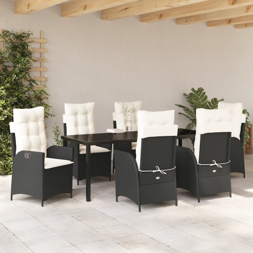 Conjunto de Jantar Jardim 7 Peças com Almofadas - Rattan Preto