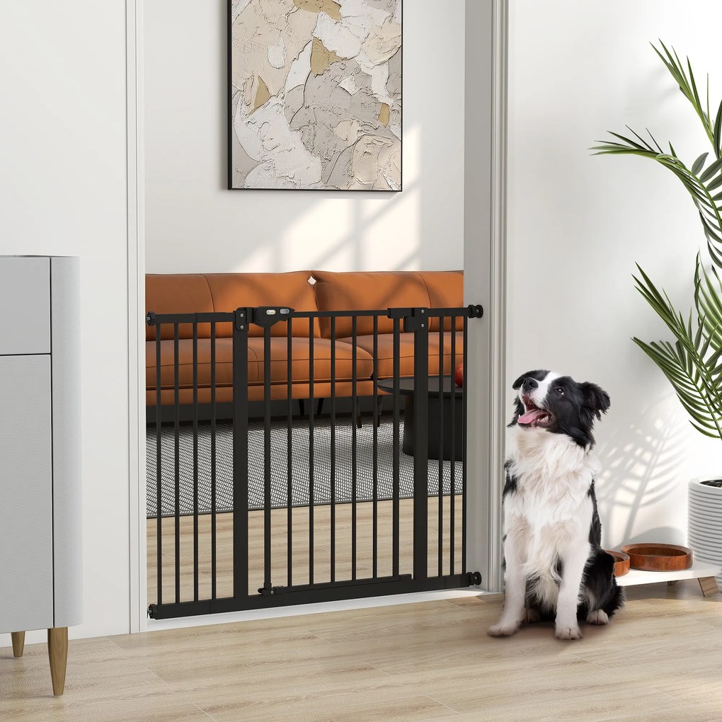 Barreira de Segurança para Cães 74-100 cm com Extensões, Montagem por Pressão e Duplo Bloqueio, Preto
