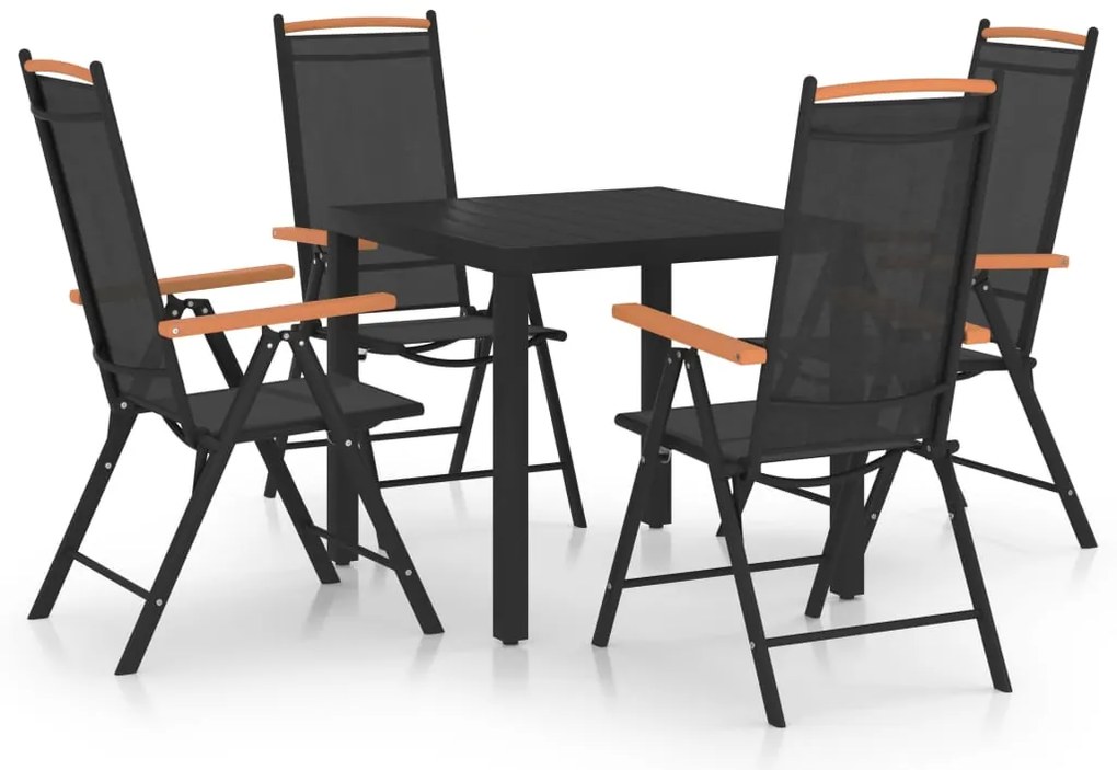 5 pcs conjunto de jantar para jardim alumínio preto