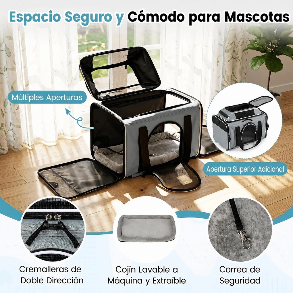 Transportadora para Animais de Estimação, 46 x 29 x 28 cm, 3 em 1, Cinzento
