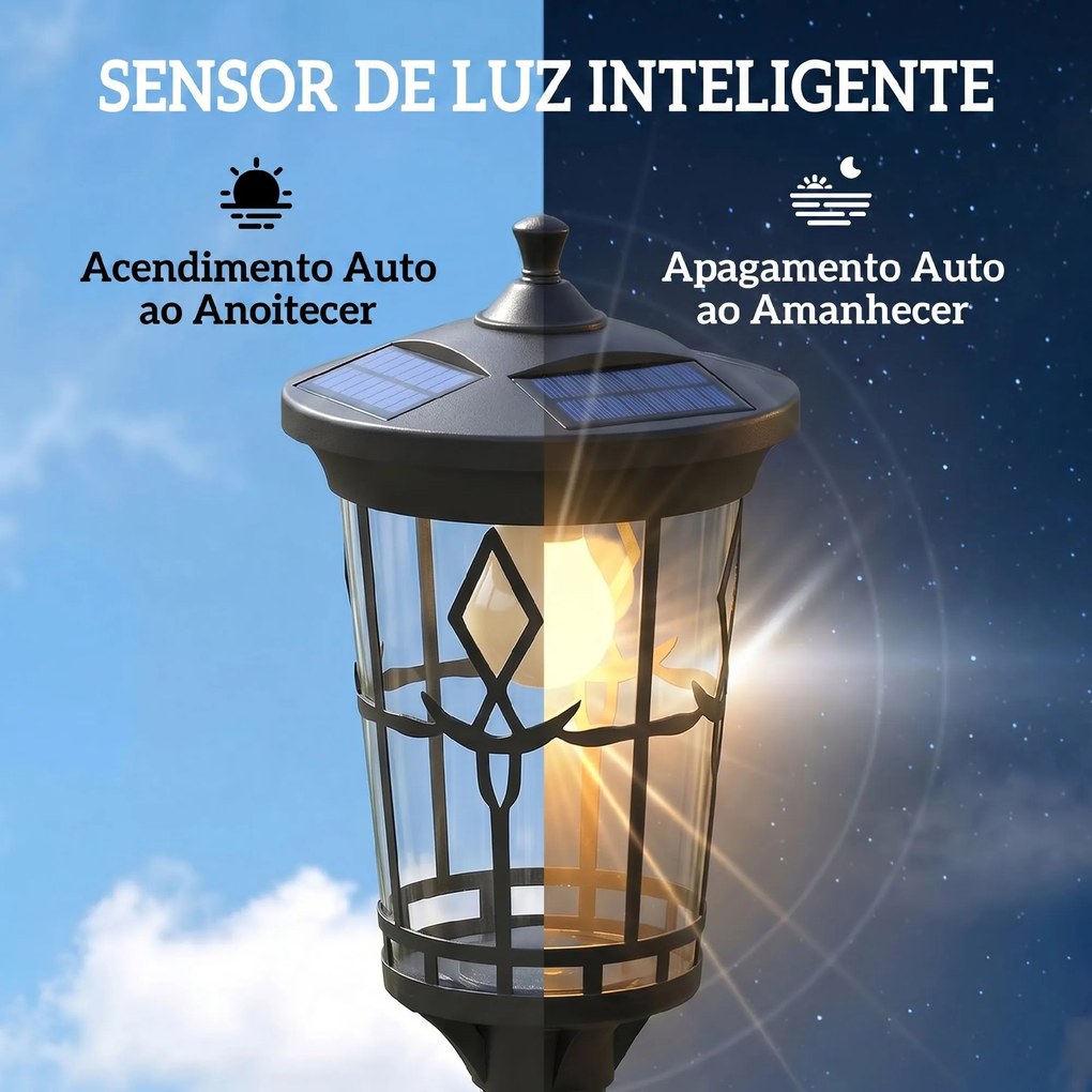 Candeeiro Solar Exterior de Jardim com Vaso 2 Modos de Brilho 100/50 lm IP44 Acendimento/Desligamento Automático Preto