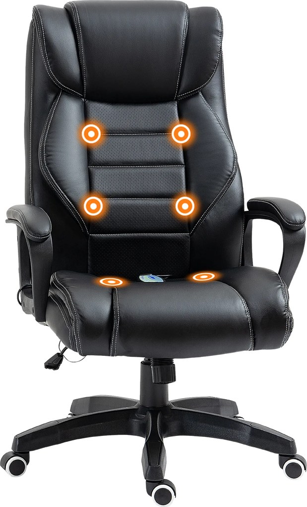 Cadeira de escritório com função de massagem, ergonómica de grande conforto, altura ajustável, encosto reclinável, revestimento sintético preto