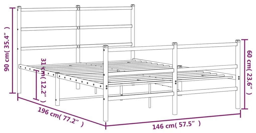 Estrutura de cama com cabeceira e pés 140x190 cm metal branco