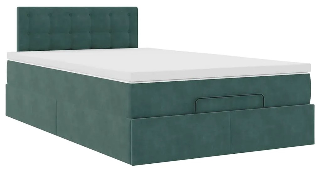 Estrutura de cama otomana com colchão verde escuro veludo