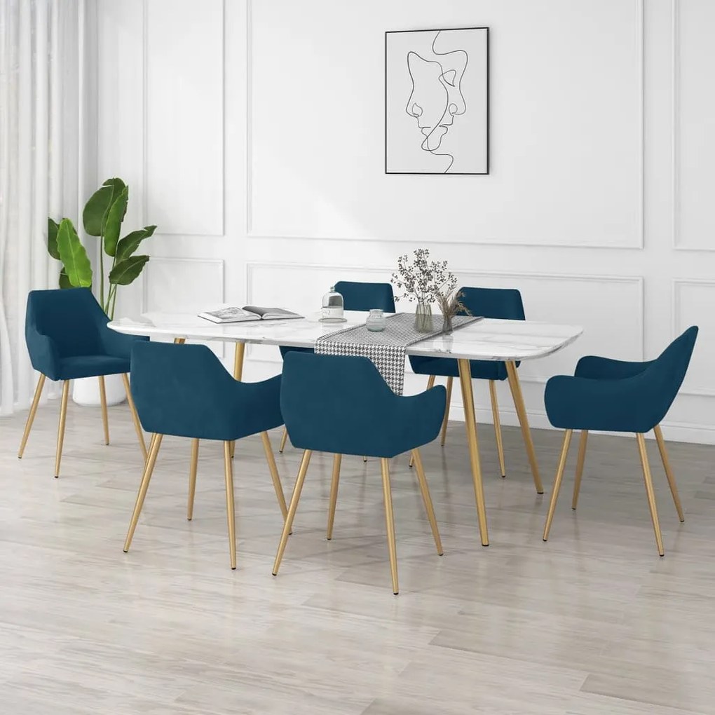 vidaXL Cadeiras de jantar 6 pcs veludo azul