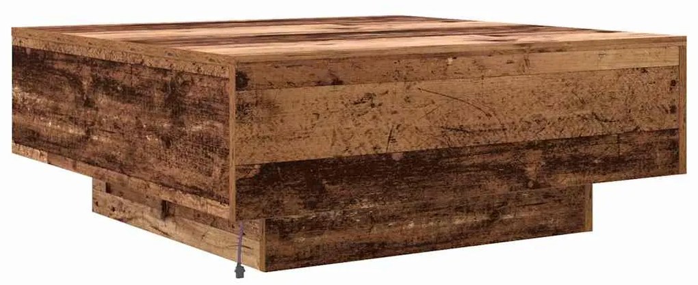 Mesa de Centro vidaXL com Luzes LED Madeira Antiga 80x80x31 cm