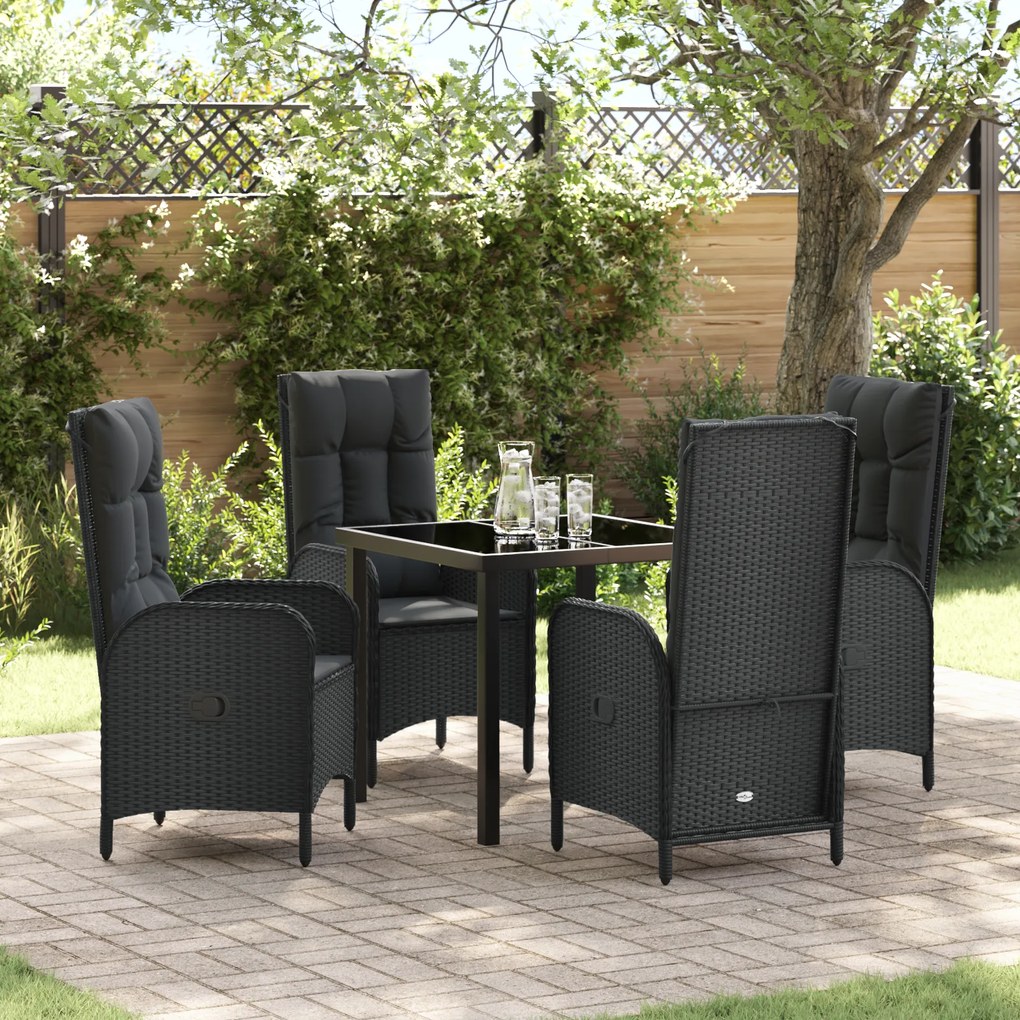 vidaXL Conjunto de Jantar de Jardim 5 Peças Preto Rattan Polipropileno
