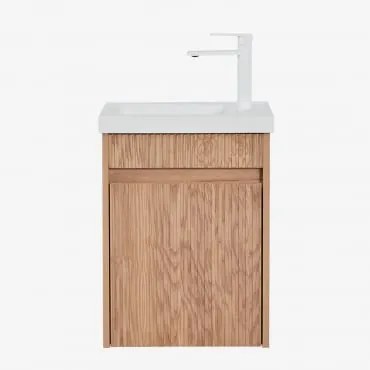 Conjunto De Móvel De Casa De Banho Suspenso Em Madeira Com Lavatório Integrado Narek Castanho Fresno & Sem Espelho & Branco - Sklum