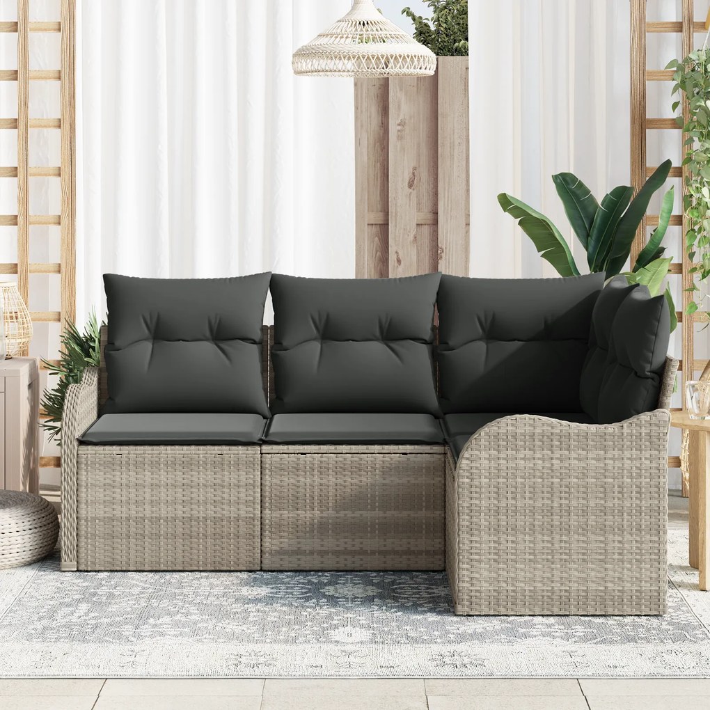 Conjunto de Sofá de Jardim vidaXL de 4 Peças com Almofadas Cinza Claro