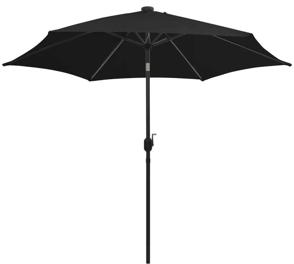 Guarda-sol de jardim c/ luzes LED/poste alumínio 300 cm preto