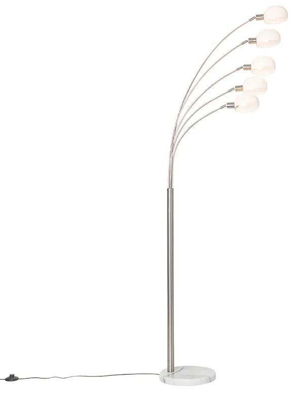 Candeeiro de pé design em aço com vidro opalino 5 luzes - Sixties Marmo Design