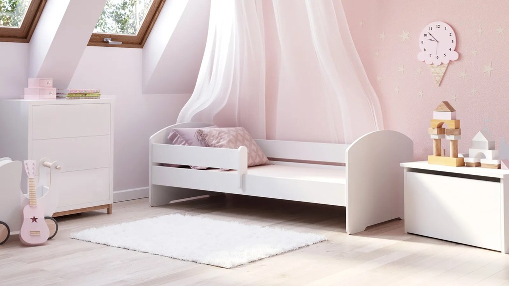Cama infantil Luk 160x80 branca com grade - colchão e estrado incluido