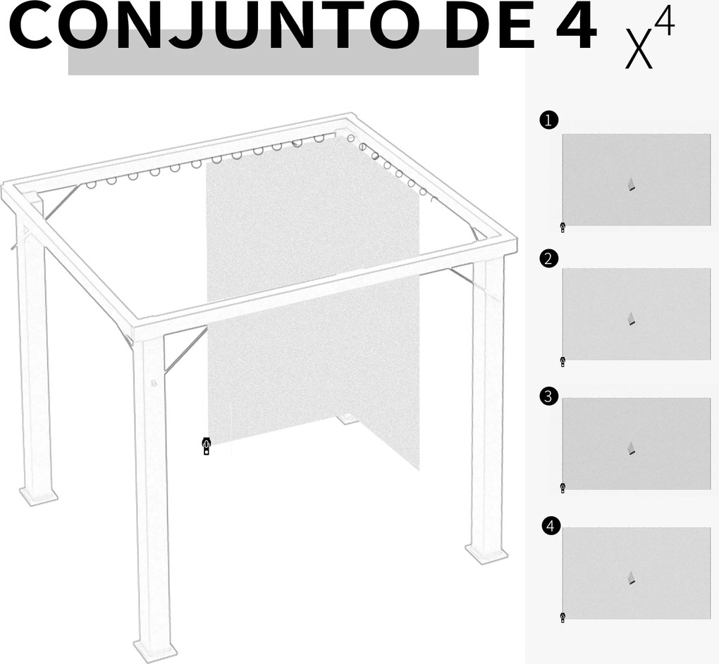 4 Paredes Laterais para Tenda 352x205 cm Laterais para Tenda Universal com Ganchos e Argola em C para Tenda Cinza Claro