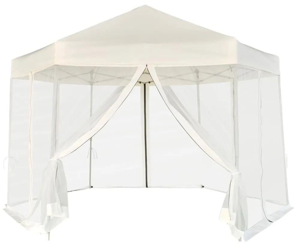 vidaXL Tenda festas pop-up hexagonal 6 paredes 3,6x3,1 m branco creme
