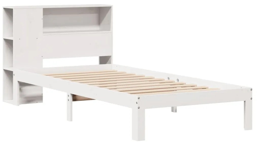 Cama com estante sem colchão 100x200 cm pinho maciço branco