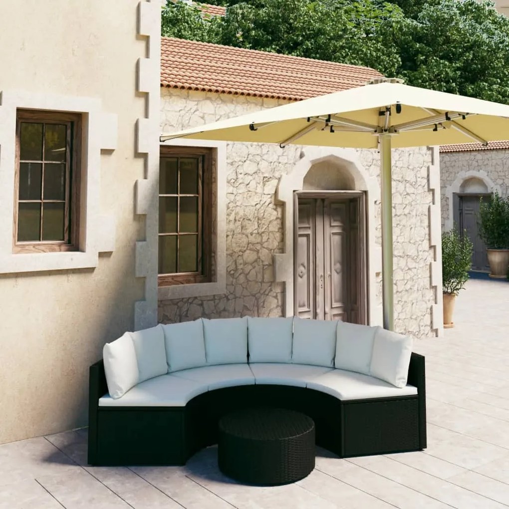 vidaXL 5 pcs conjunto sofás de jardim c/ almofadões vime PE preto