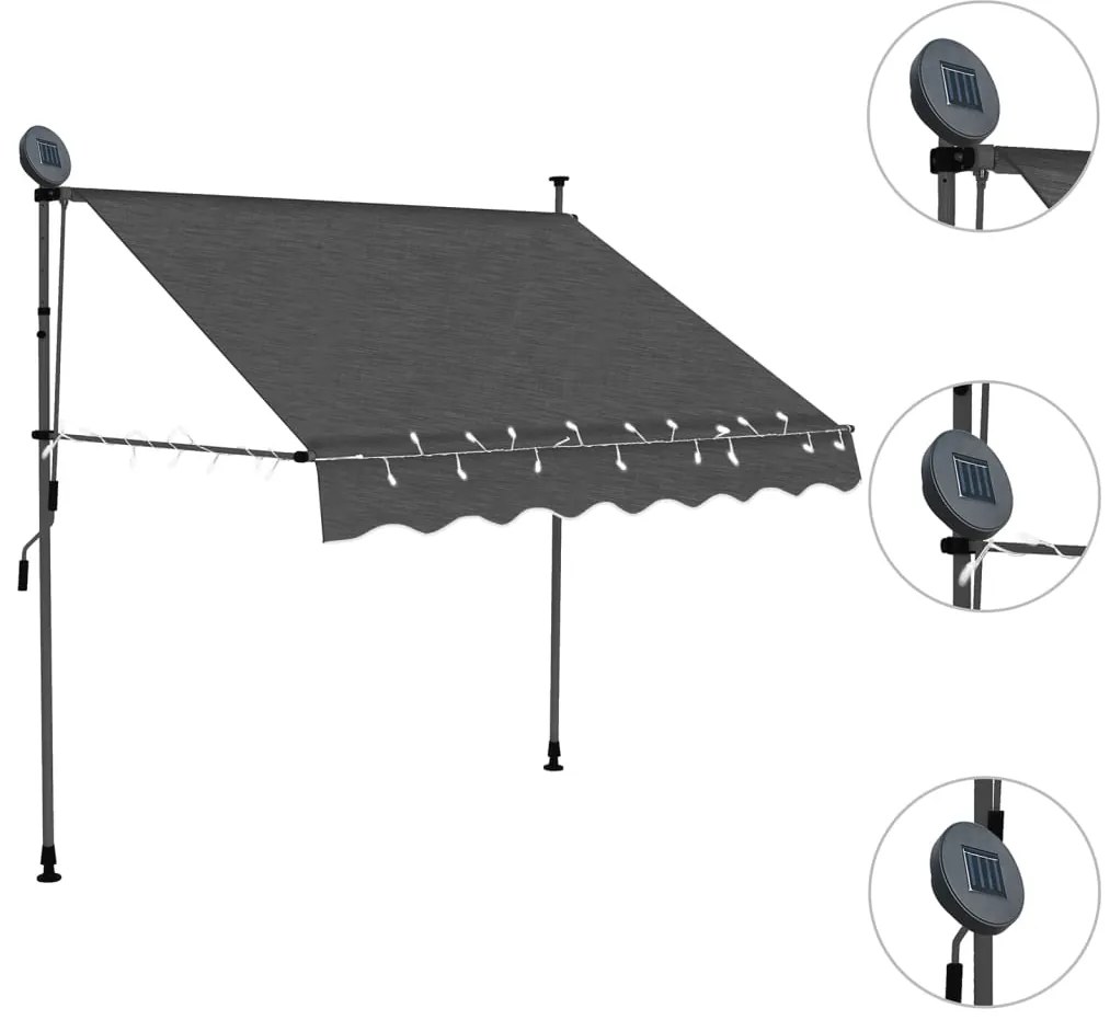 Toldo retrátil manual com LED 150 cm antracite
