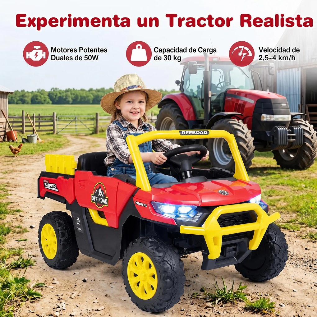 Carrinho Elétrico Infantil 12V para crianaças 2 a 5 anos, 99 x 54 x 52 cm, Motor Duplo, Vermelho