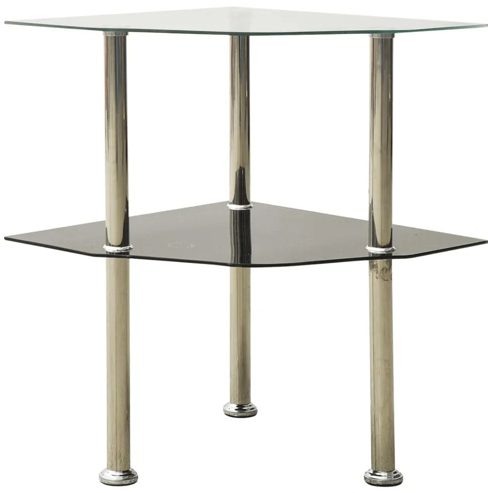 vidaXL Mesa apoio 2 prateleiras 38x38x50cm vidro temp. transp./preto