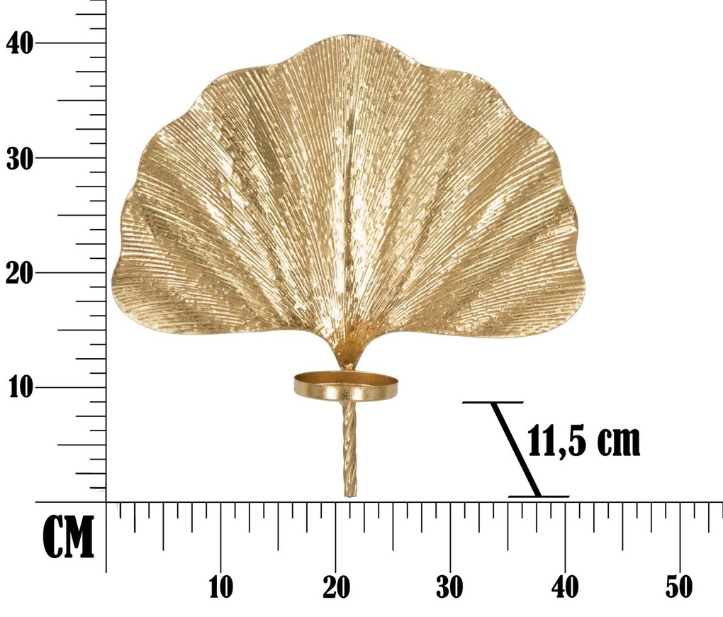 Castiçal de Parede "Glam Leaf" em Metal Dourado – 41x11,5x40 cm