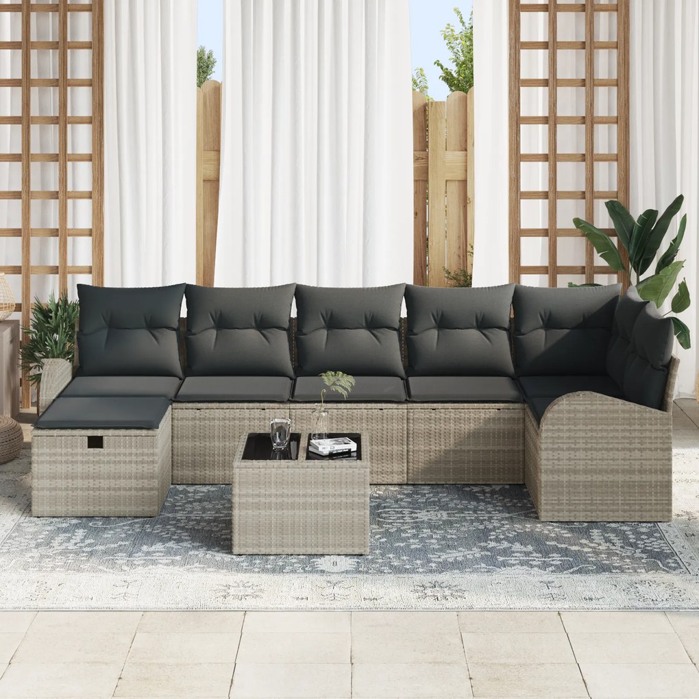 Conjunto de Sofás de Jardim de 8 Peças com Almofadas Cinza Claro Ratta