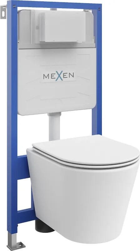 Mexen Rico conjunto embutido WC estrutura Fenix Slim com sanita e assento de fecho suave, branco mate - 61030724001