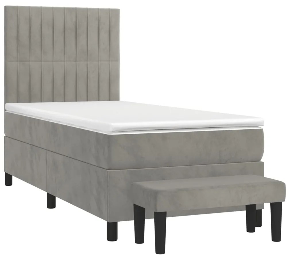 Cama com molas/colchão 90x200 cm veludo cinza-claro