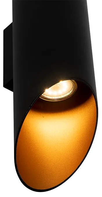Candeeiro de parede moderno preto com interior dourado 9,6 cm - Organo Moderno