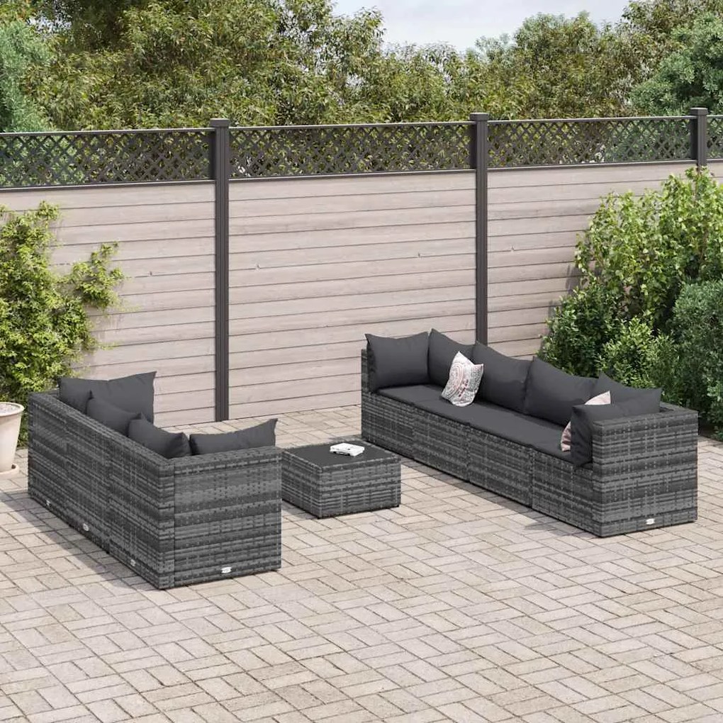 vidaXL 8 pcs conjunto lounge de jardim c/ almofadões vime PE cinzento