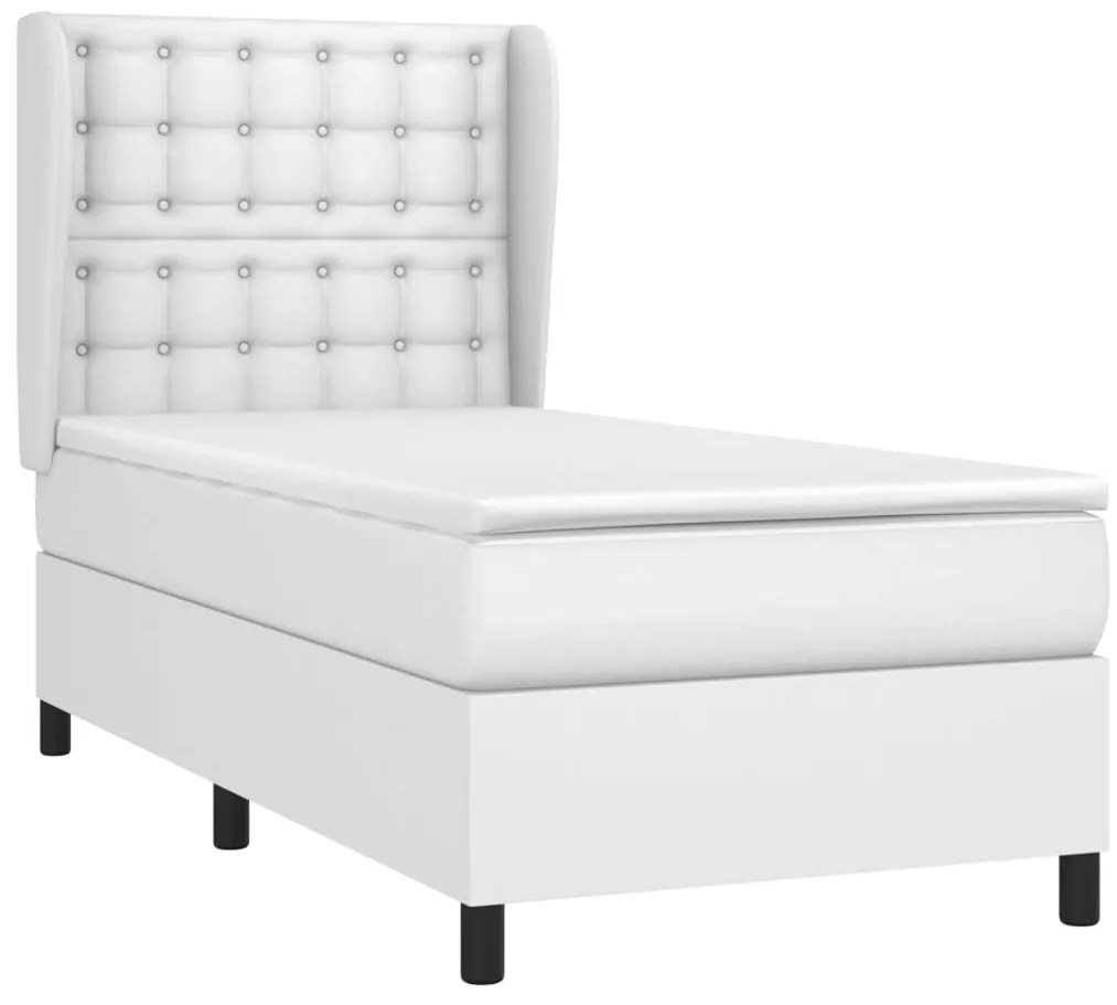 Cama com molas/colchão 90x200 cm couro artificial branco