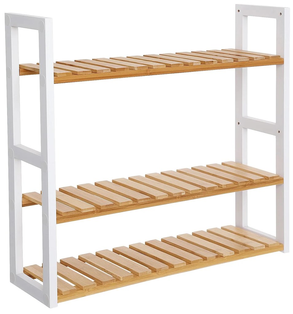 Prateleira de bambu para banheiro SONGMICS, suporte ajustável para plantas de 3 níveis, de parede ou de suporte, para sala de estar, varanda, cozinha, natural e branco BCB13WN