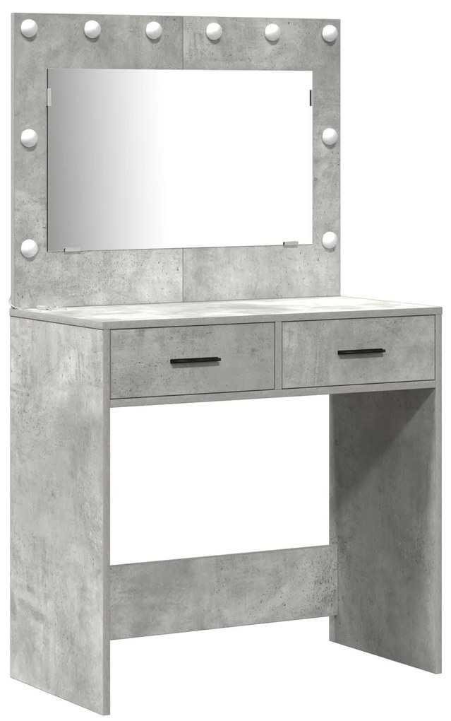 Conjunto de Mesa de Maquilhagem de 2 Peças Cinza Concreto com LED em M
