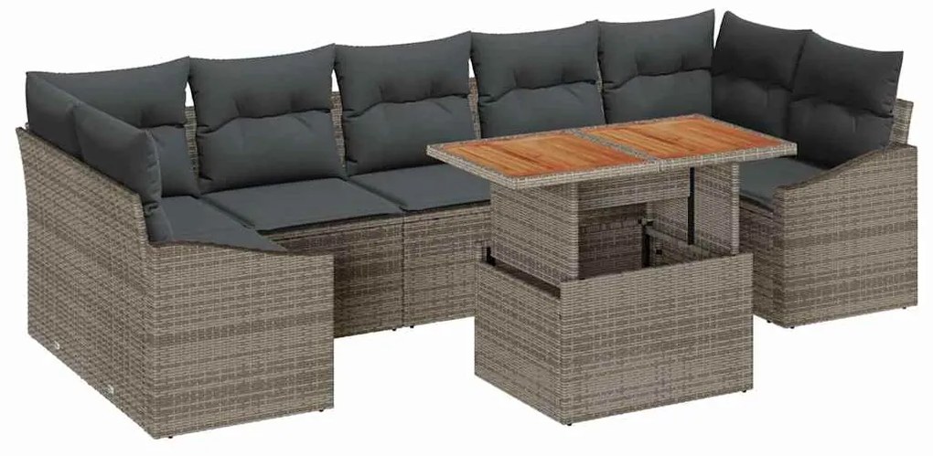 Conjunto de Sofás de Jardim de 8 Peças com Almofadas Cinza em Polirrat