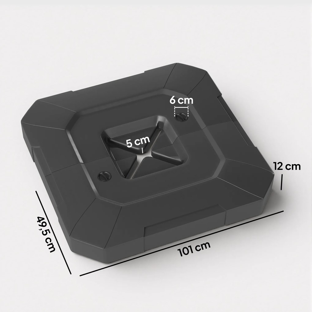 Base para Chapéu de Sol (NÃO INCLUIDO) de 2 Peças em HDPE Recarregável com Água 80 kg ou Mistura de Areia e Água 105 kg Preto