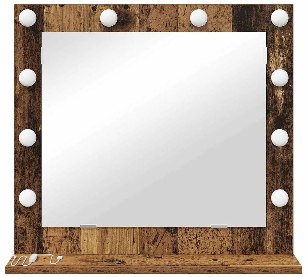 Espelho de vaidade com luzes de LED Madeira Antiga 60x55x18 cm