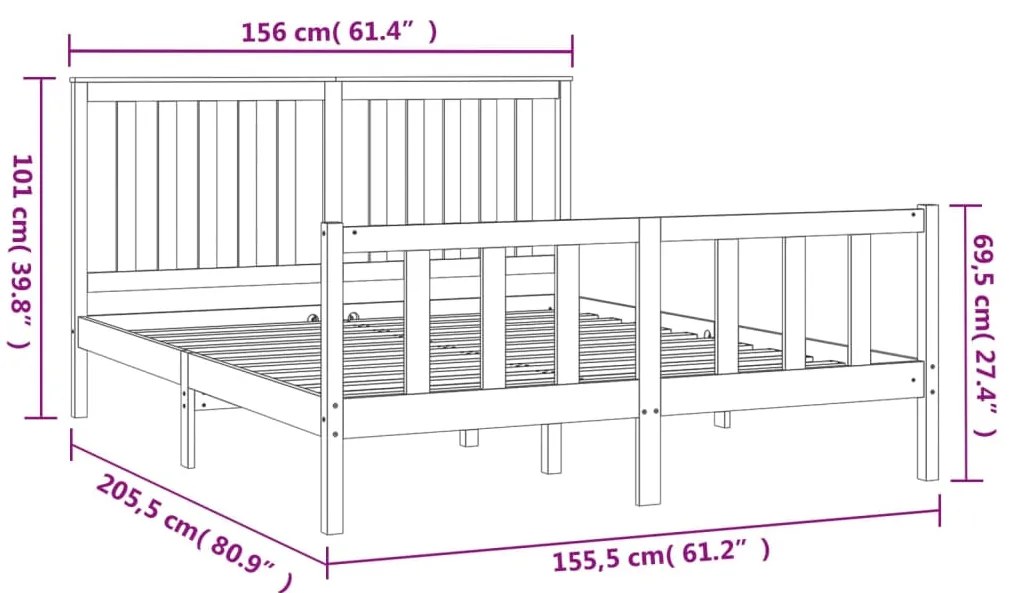 Estrutura de cama king c/ cabeceira 150x200 cm pinho maciço