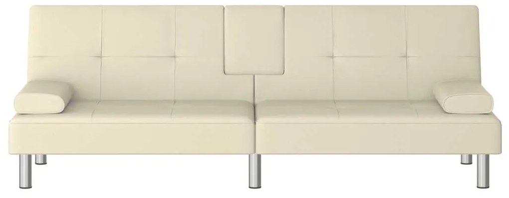 Sofá-cama com suporte para copos couro artificial cor creme