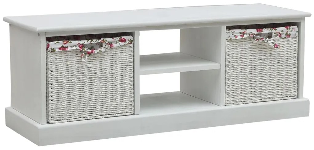 287842 vidaXL Móvel de TV com dois cestos madeira branco