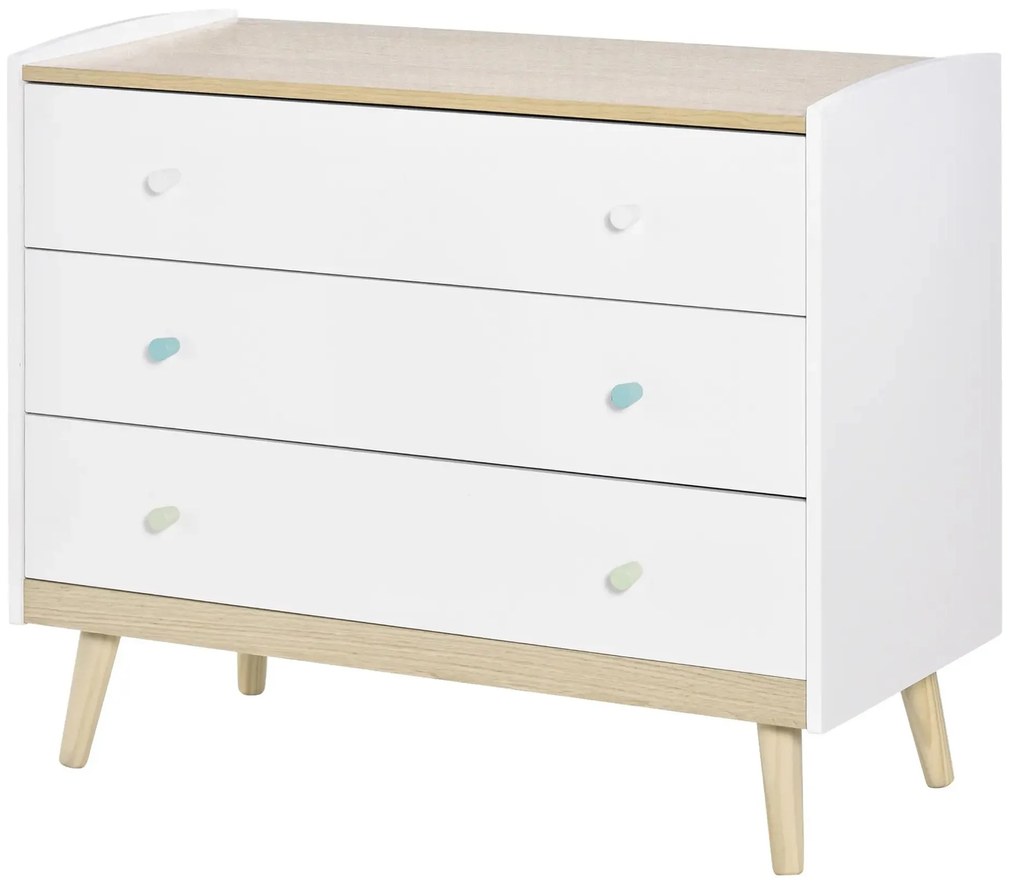 HOMCOM Cómoda Infantil com 3 Gavetas Pés de Madeira amplo espaço de Armazenamento para Brinquedos Roupa Livros 90x40x75,2cm Branco