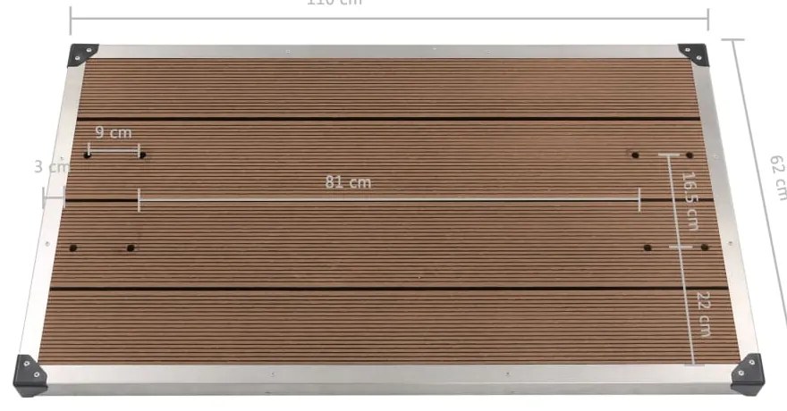 Base chuveiro p/ exterior 110x62 cm WPC aço inoxidável castanho