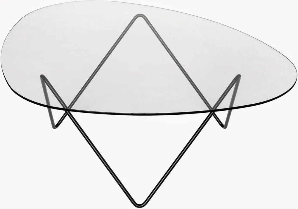 Mesa de centro oval artesanal com tampo em vidro Pedrera