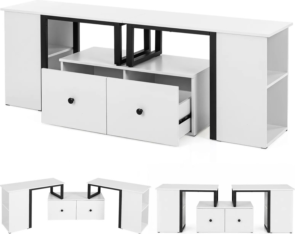 Conjunto de 3 Móveis de TV Modulares, 140 x 30 x 50 cm, Disposição Personalizável, Branco