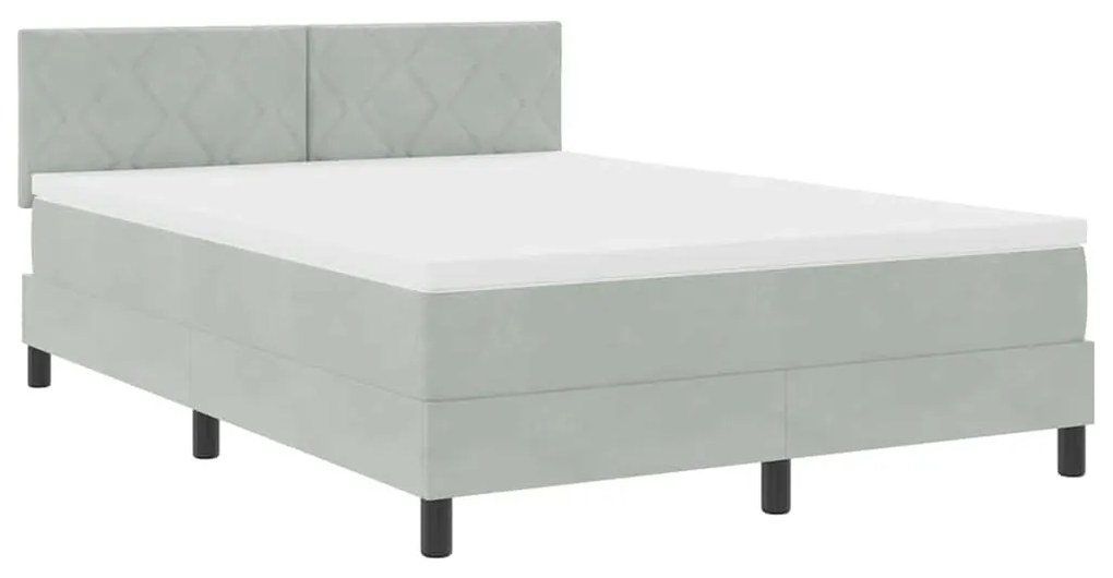 Cama Box com Colchão e Luz LED Cinza Claro 140x200 cm Veludo