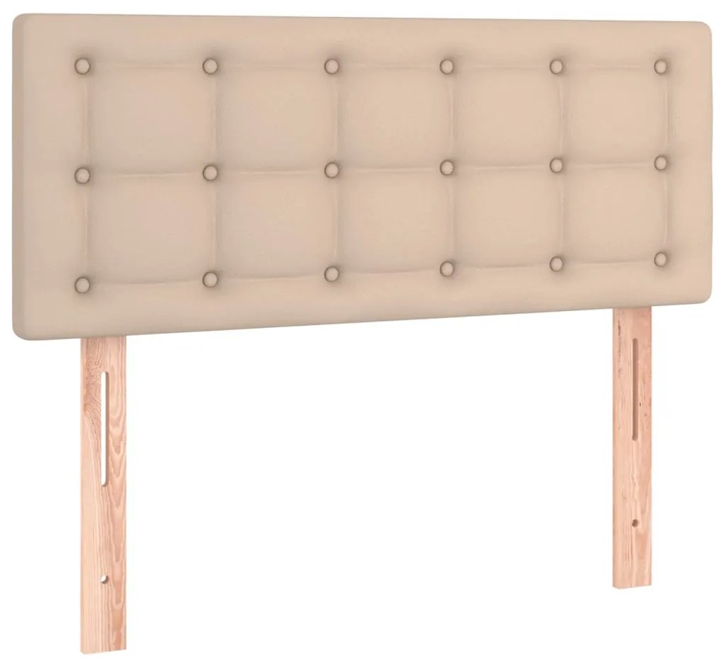 Cama box spring c/colchão/LED 120x200cm couro artif. cappuccino