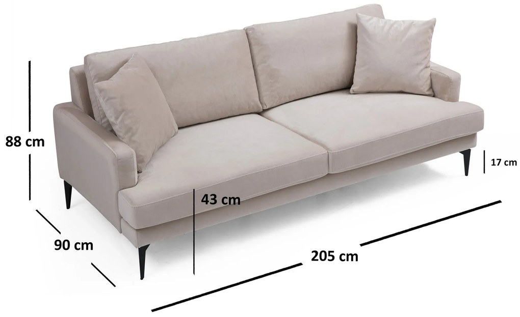 Sofá de 3 Lugares Papira – Bege – 205 x 90 x 88 cm