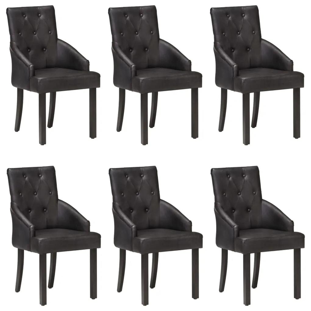 Cadeiras de jantar 6 pcs couro de cabra genuíno preto
