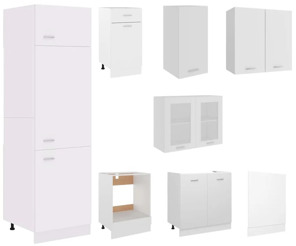8 pcs conjunto armários de cozinha contraplacado branco